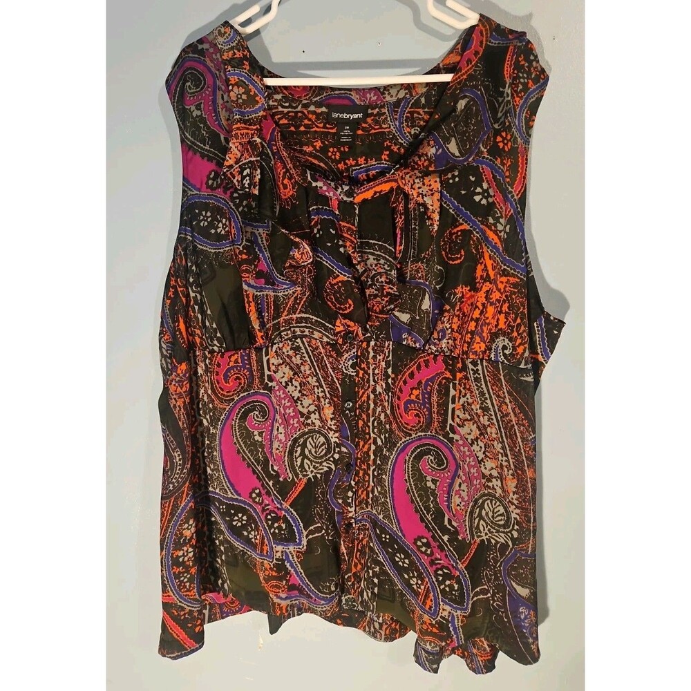 Lane Bryant Women’s Tank Top Blouse Size 28 Ruffle Keyhole Neckline Button Up